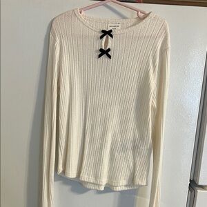 Abercrombie Kids Ivory Ribbed Long Sleeve with Black Bows